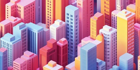 Modern city buildings with abstract shapes, drawn in 3D