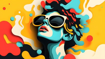 Abstract Woman with Sunglasses in Colorful Background