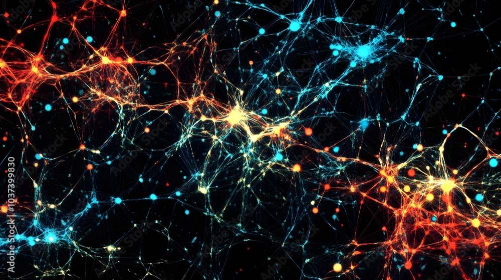 Poster abstract neural network background with colorful neurons