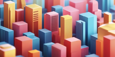 Fototapeta premium Modern city buildings with abstract shapes, drawn in 3D