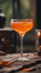 Orange cocktail glass on a rustic table with for Halloween celebration vertical