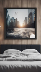 Random photo frame on a modern bedroom wall vertical