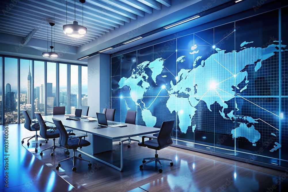 Aufkleber technology driven business strategy with global data analysis in a 3d infographic for modern leaders