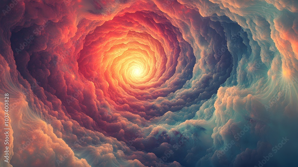 Poster abstract cloud swirl with light at the end spiraling cloudscape