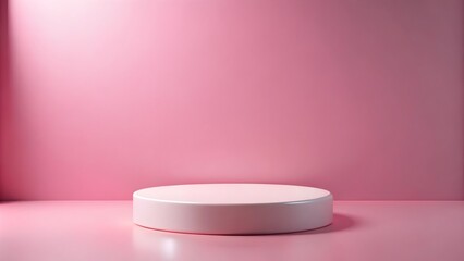 minimalistic pink podium with soft lighting on a pale pink background