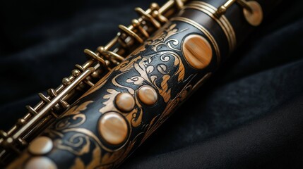 Obraz premium wooden clarinet with intricate engravings and a warm