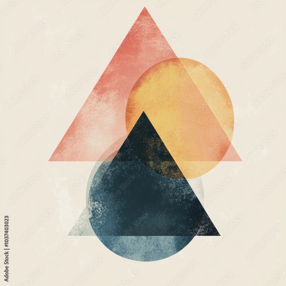 Fototapete geometric shapes such as circles and triangles overlap harmoniously against a gentle pastel backdrop