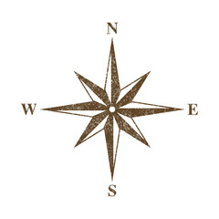 Vector Vintage Wind Rose Symbol, Compass Icon Closeup, Isolated