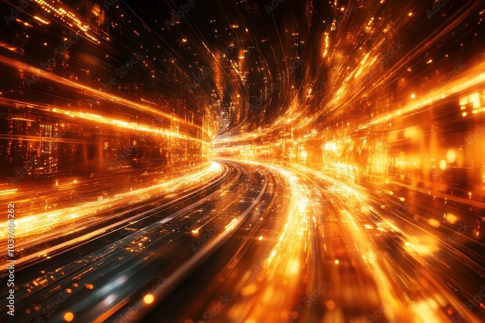 Aufkleber dynamic light trails create a vibrant display of energy in a futuristic urban setting