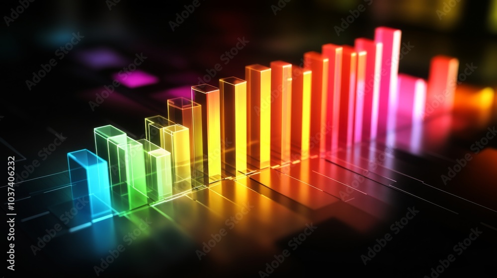 Aufkleber colorful bar graph with neon effect on dark background