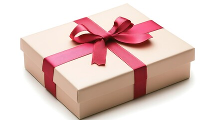 Obraz premium Rectangular gift box with a ribbon tied diagonally across it, placed on a white background