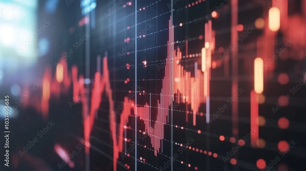 Poster red data visualization with financial chart patterns