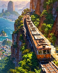 Fototapeta premium Scenic Train Journey on Mountain Tracks in Rio