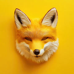 Obraz premium A vibrant furry half mask of a fox against a bright yellow background representing unique subculture styles