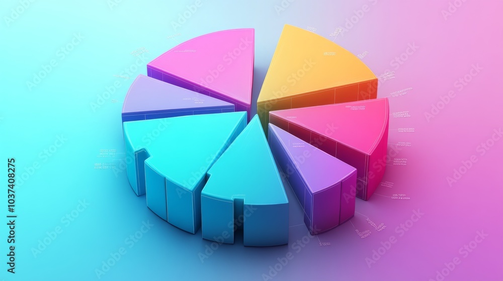 Aufkleber Colorful 3D Pie Chart on Gradient Background