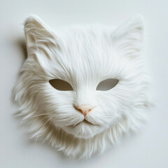 Fototapeta premium Half mask of a fluffy white cat on a plain background for quadrobics fans