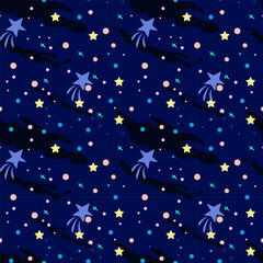 Meteors fly across the starry sky, forming a seamless pattern.