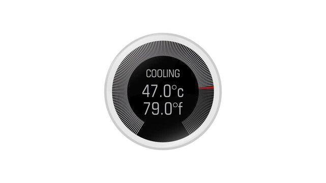 animated thermostat cooling from 60 degrees celsius and 140 degrees fahrenheit to zero. animation video footage isolated on alpha channel background(transparent).