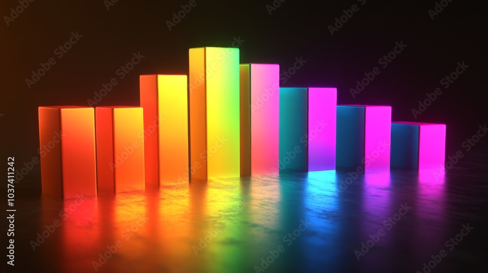 Poster vibrant colorful bar graph in dark background