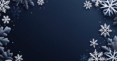 Winter snowflake snowy border background design. AI generated illustration.