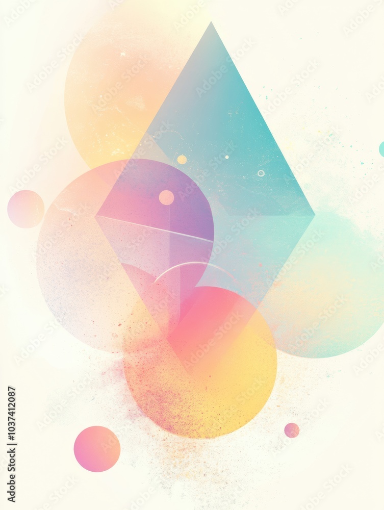 Poster A composition showcases overlapping circles and triangles in soft pastel tones, creating a visually soothing and modern abstract art piece. Generative AI