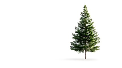 Tall cedar tree with dense foliage standing alone on a white background