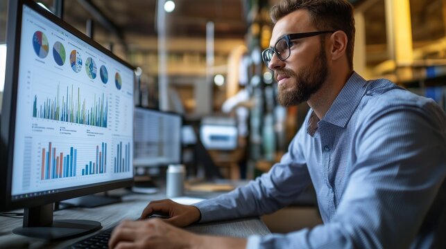 small business owner studying charts on computer
