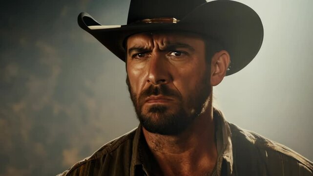 Serious Cowboy with a Stern Expression, Evoking the Spirit of the Wild West in 4K