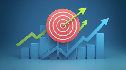 A vibrant illustration of growth and success with upward trends and target symbol, ideal for business and finance themes.