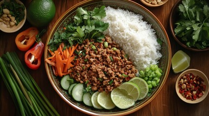Colorful Asian Dish with Fresh Vegetables and Rice