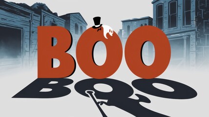 Playful ghost theme with bold 'BOO' text casting a shadow, perfect for Halloween or spooky events.