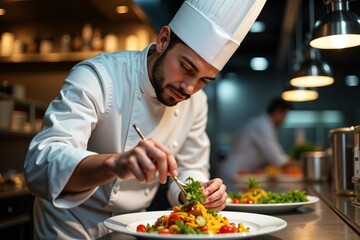 Chef Artfully Plating a Gourmet Dish