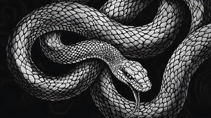 Obraz premium Black and White Detailed Snake Illustration