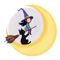 Halloween T-Shirt Design for Halloween event where men, women, and children celebrating event the design is trick or treat Eye-catching Illustration Black cat Pumpkin, Scary trendy graphic badge.
