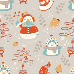 seamless pattern merry christmas elements on color background. Vector illustration.