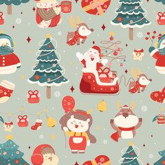seamless pattern merry christmas elements on color background. Vector illustration.