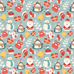 seamless pattern merry christmas elements on color background. Vector illustration.