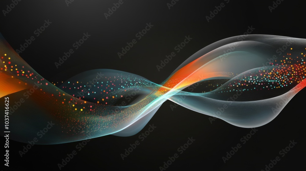 Poster vibrant abstract waves with colorful dots and light