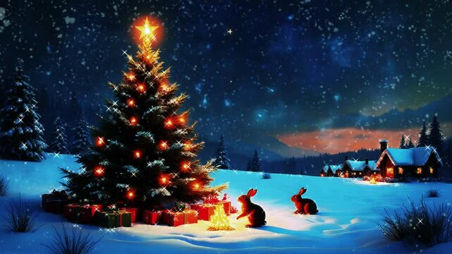 christmas tree and snowman