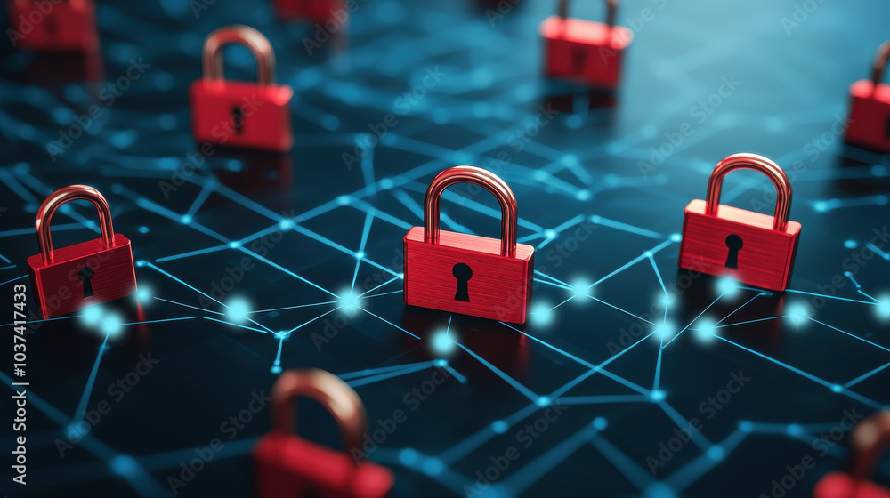 Aufkleber secure data flow in a digital network environment, 3d illustration
