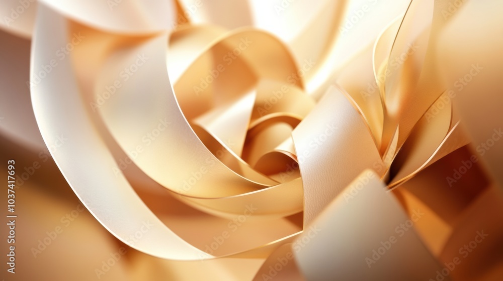 Poster Golden ribbons and abstract shapes create a festive composition, evoking the joy of gift-giving and celebration in a soft setting. Generative AI