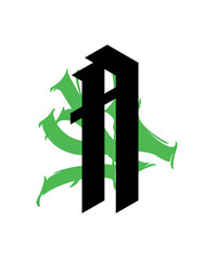 Letter in the Gothic style. Vector. Alphabet. Calligraphy and lettering. Medieval Latin letter. Logo for the company. Monogram. Elegant font for tattoo.