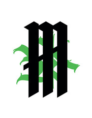 Letter in the Gothic style. Vector. Alphabet. Calligraphy and lettering. Medieval Latin letter. Logo for the company. Monogram. Elegant font for tattoo.