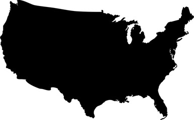 Black map of the United States of America. Map of USA. Borders of the USA. USA silhouette.