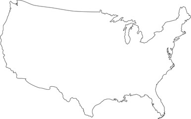 White map with a black outline of the United States of America. Map of USA. Borders of the USA. USA silhouette.