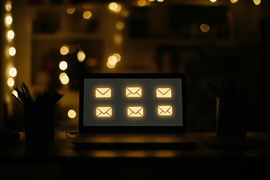 Laptop Screen with Glowing Email Icons