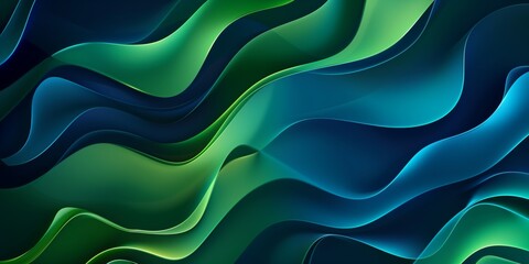 Obraz premium Abstract background with wavy lines, deep blue and green shades, dynamic pattern.