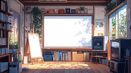 Sunlit Artist Studio with Large Window and Easel