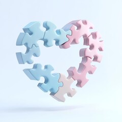 Puzzle pieces forming a heart shape, white background