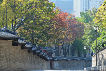 The ancient walls pattern of Changdeokgung Palace. Seoul, Korea.
